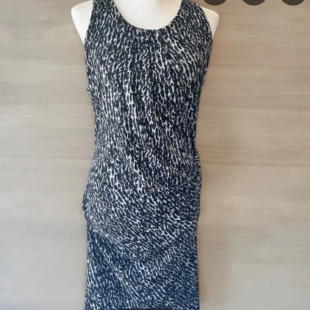 Michael Kors Black and White Leopard Print Midi Dress